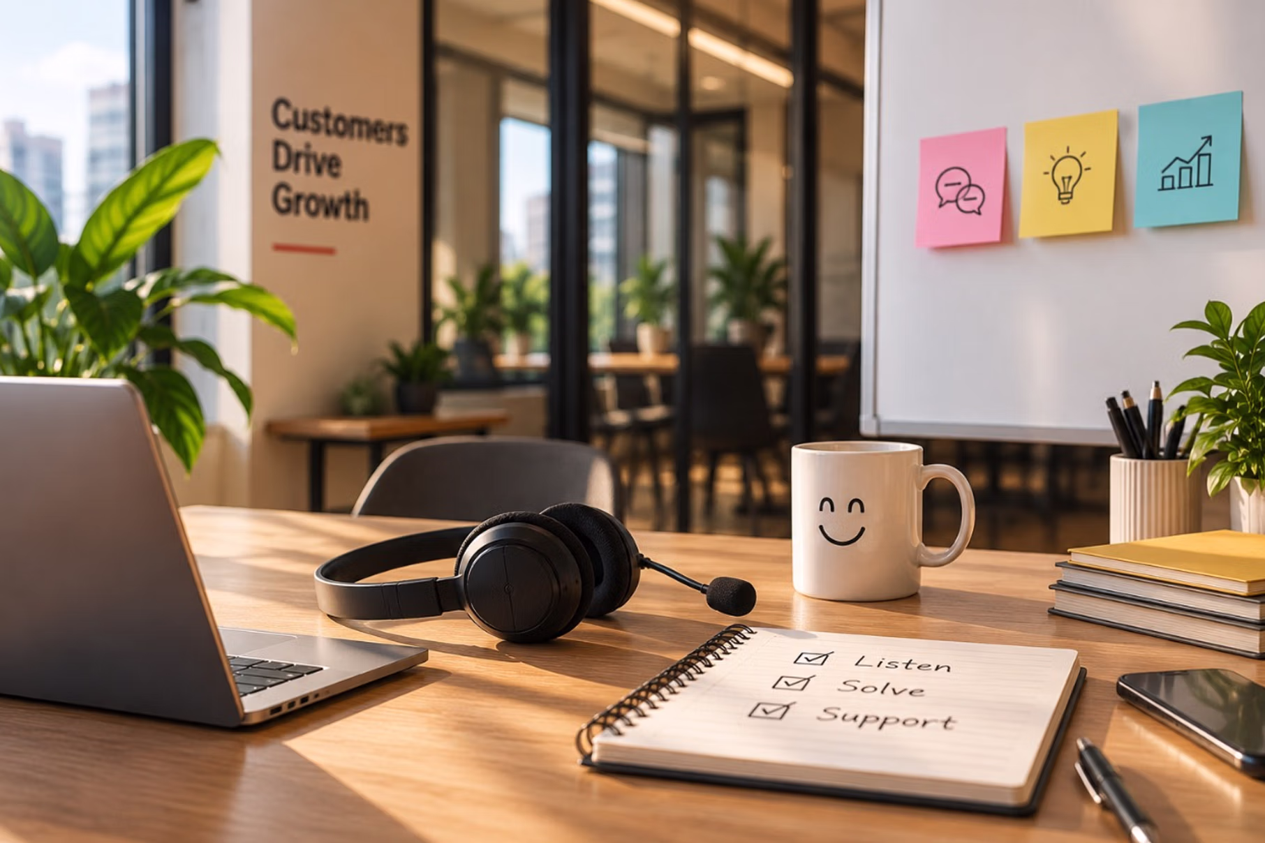 Startup founder and support team discussing customer service requests and feedback in a professional workspace