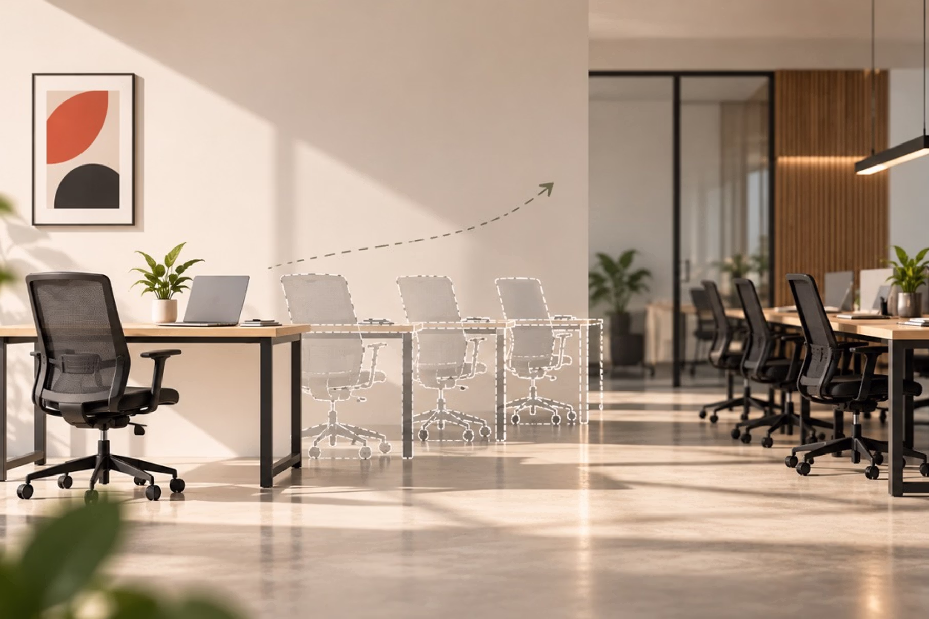 Customisable office spaces with flexible seating for growing teams