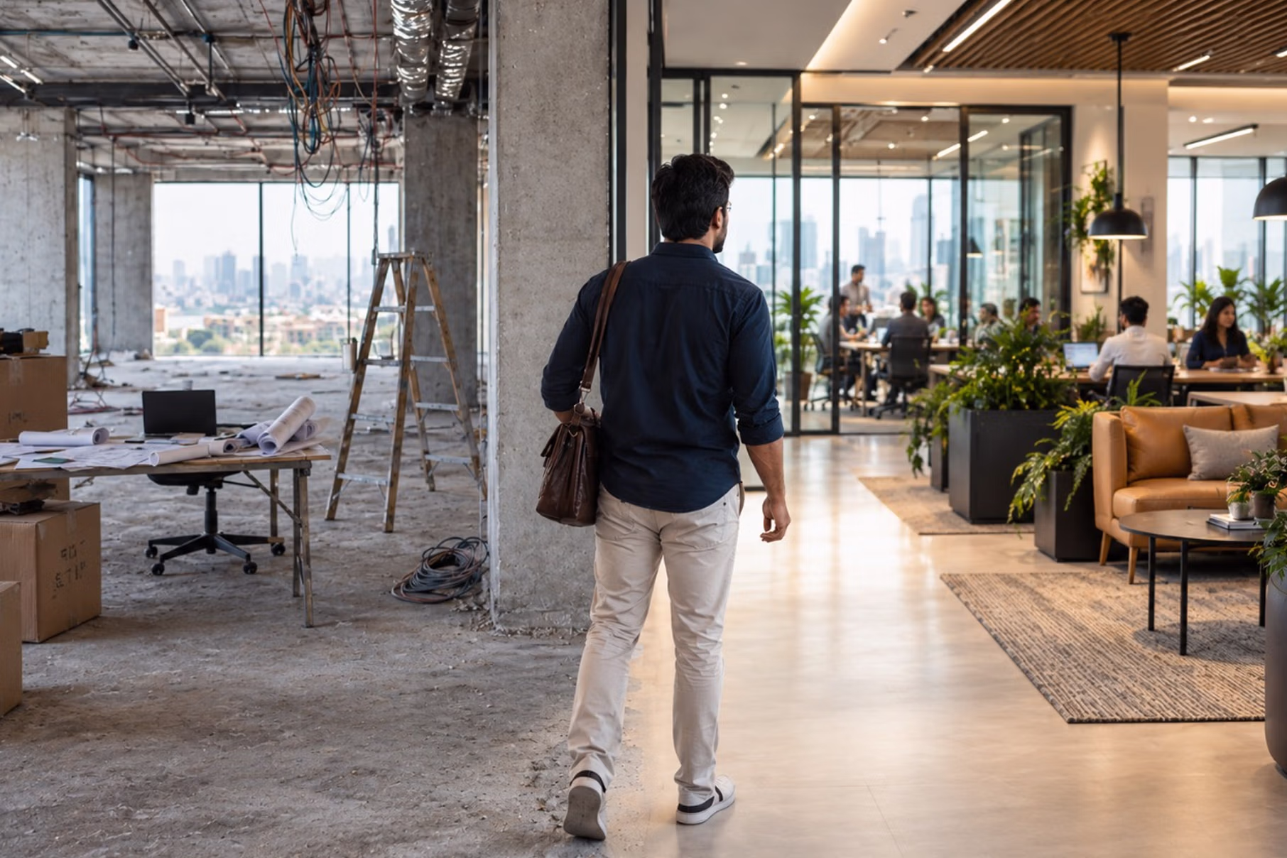 Founder moving from an unfinished office setup into a ready-to-use Managed Office Space