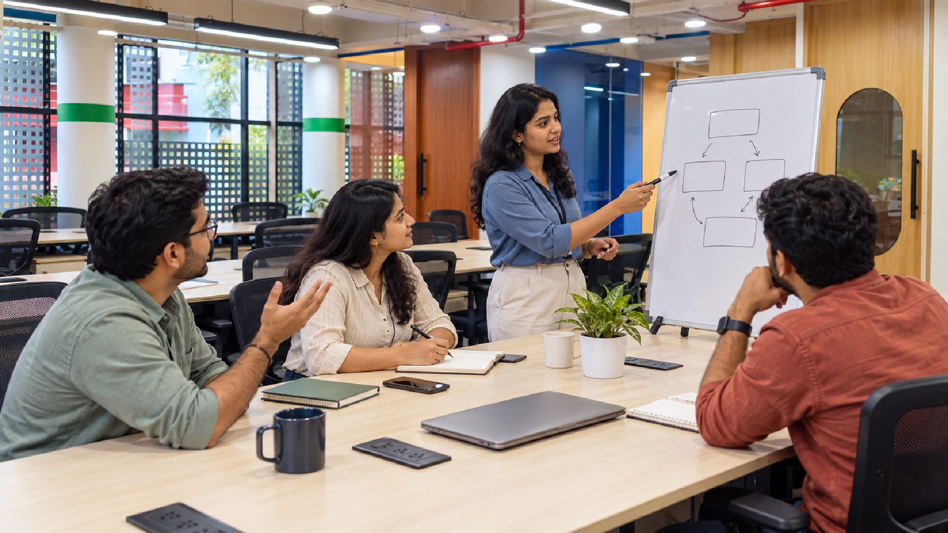 Hybrid workplace setup supporting team collaboration, focus and productivity outside home