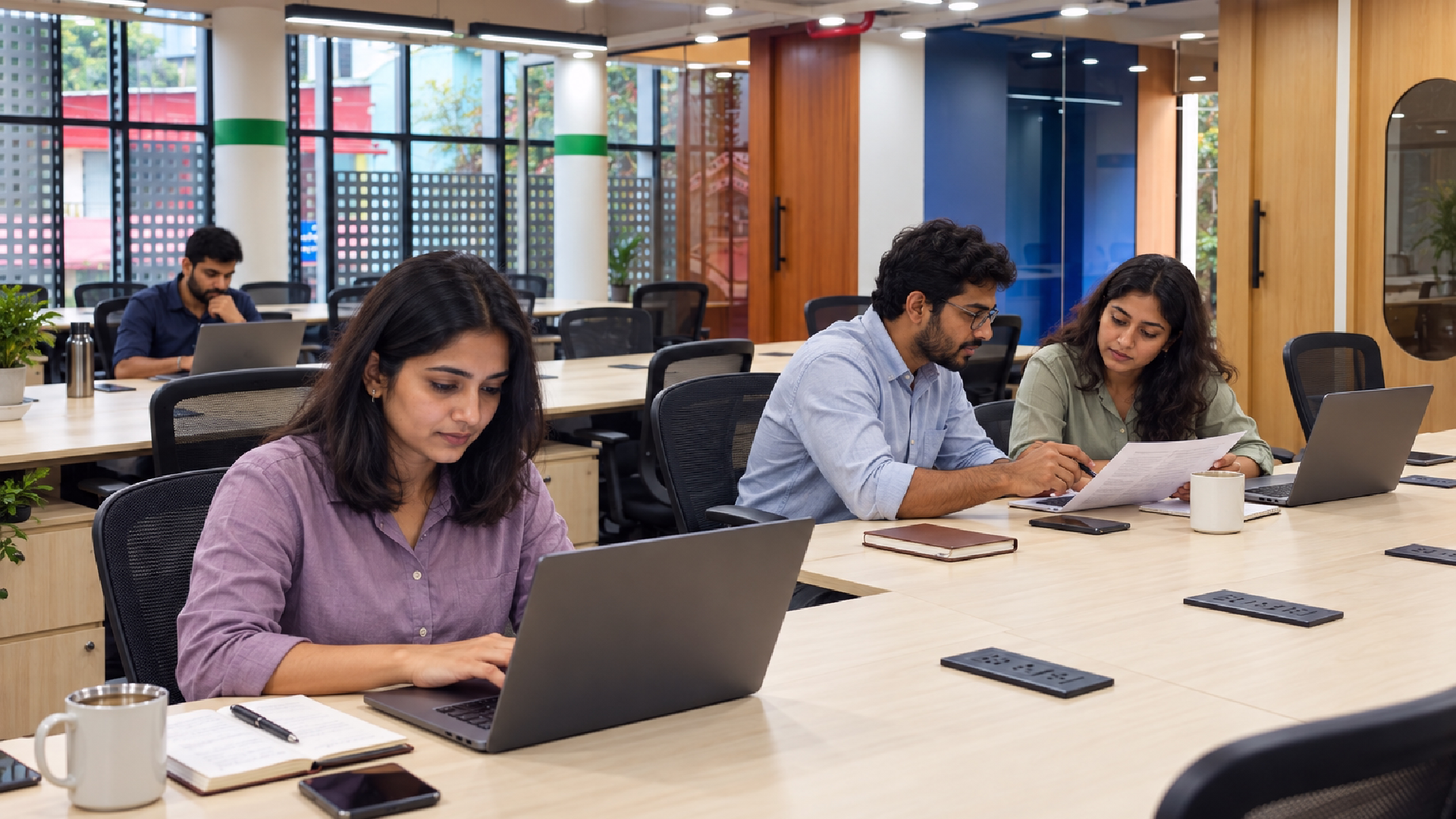 Startup team following stable work routines in a comfortable and distraction-free workspace