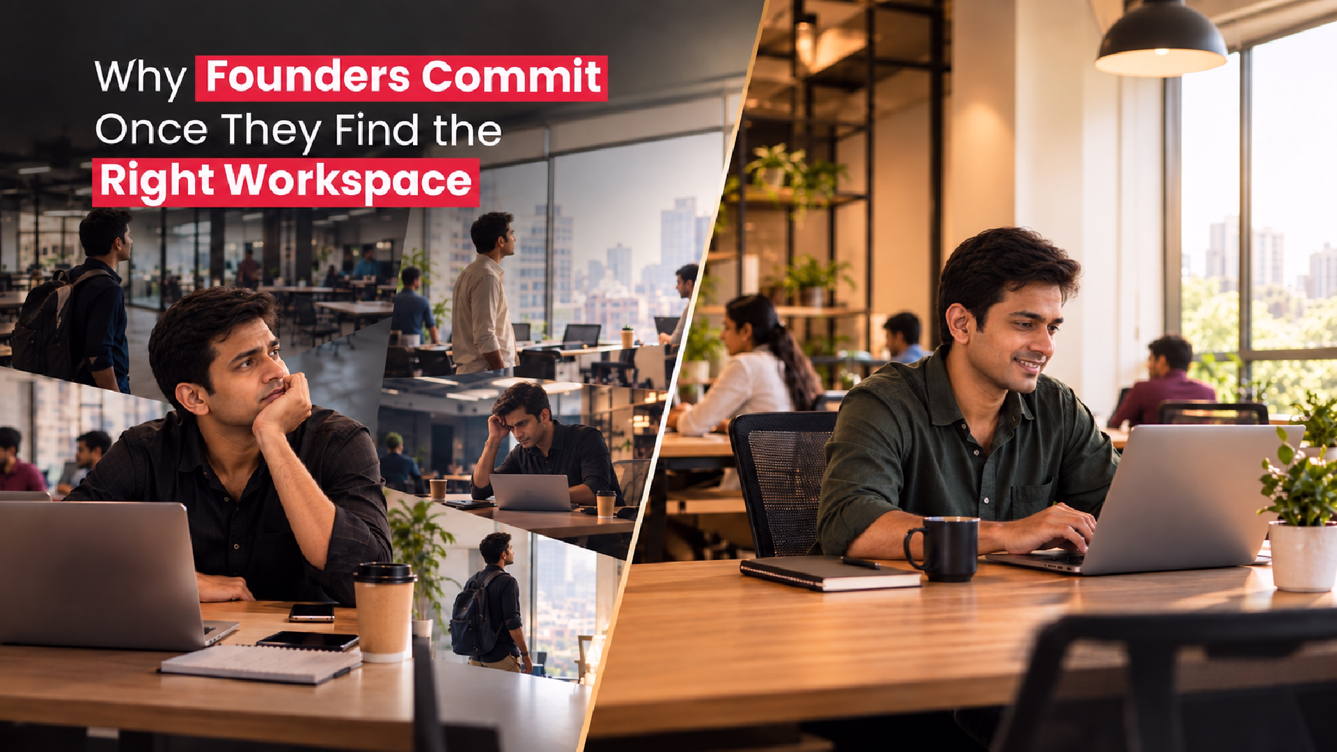 Founder working confidently in a well-organised workspace after finding the right office environment