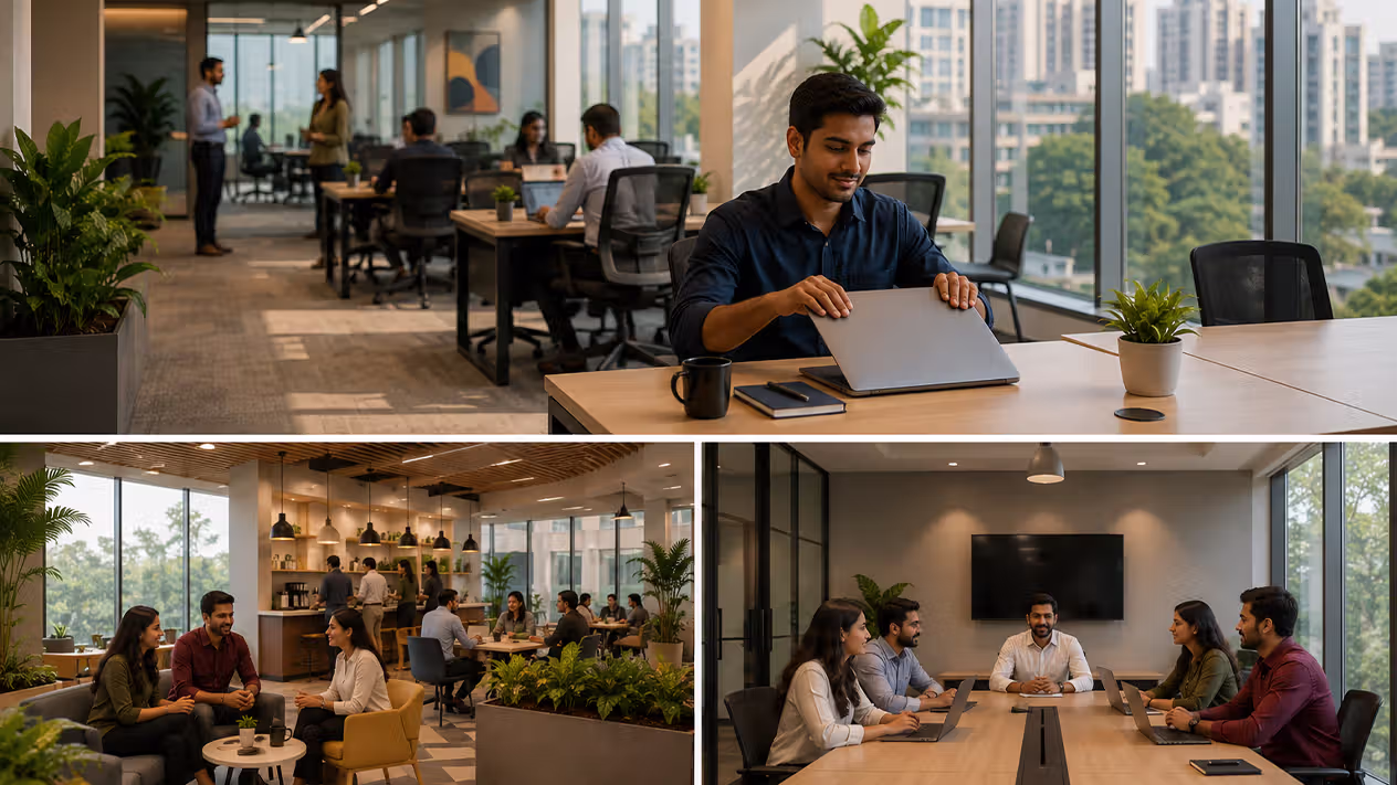 People are working in vibing workspace with greenery